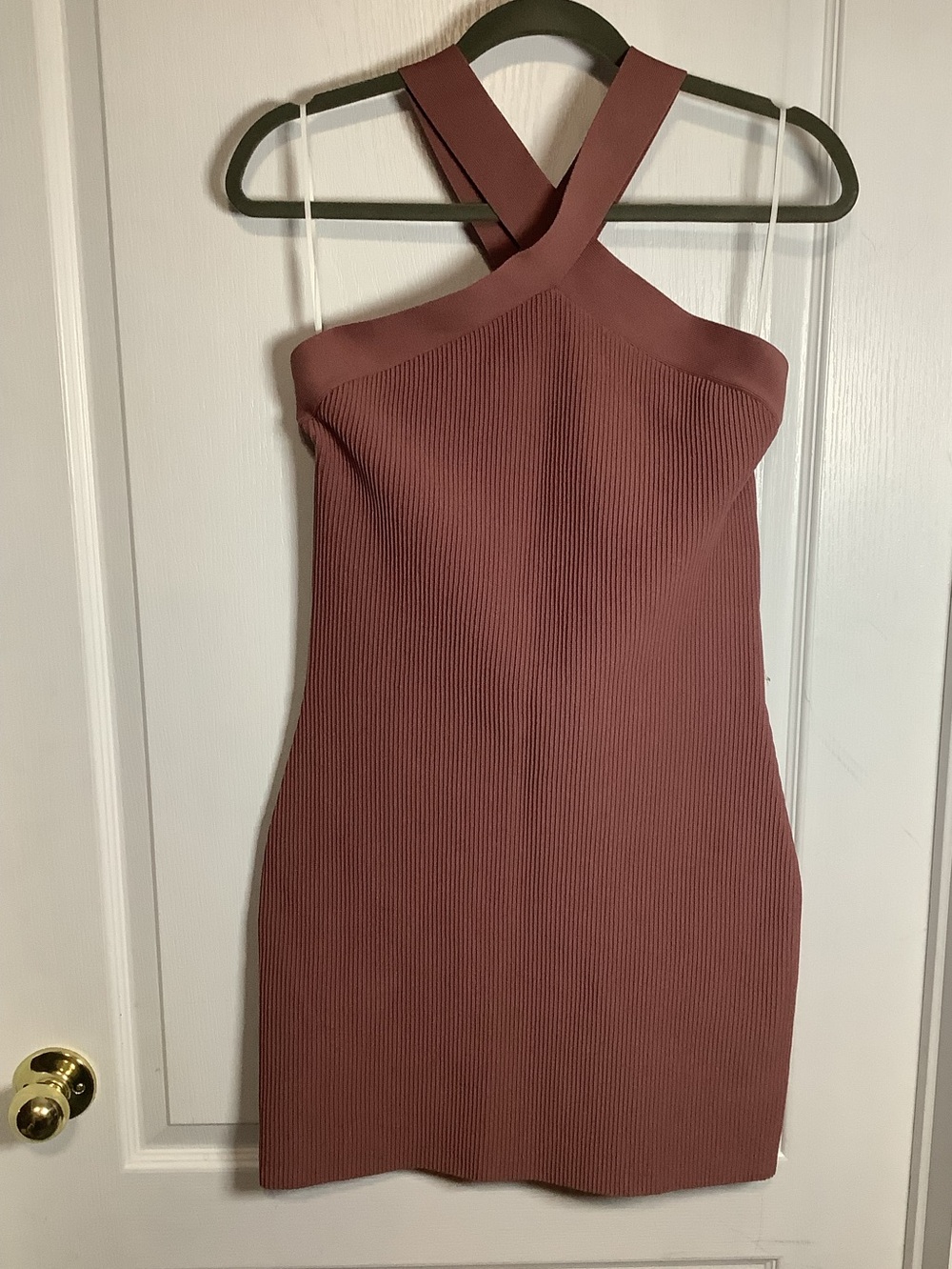Aritzia Babaton Sculpt Knit Ribbed Bodycon Halter Mini Dress